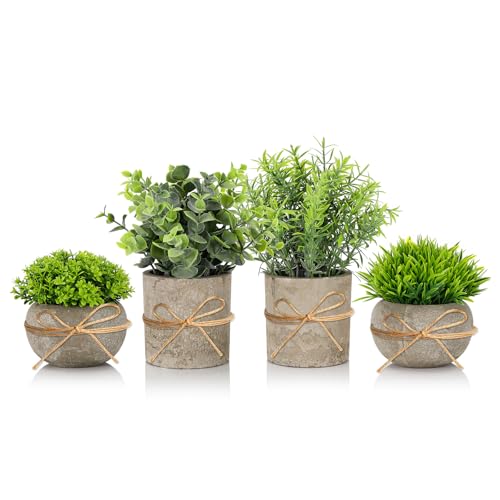4 Pièces Plantes Artificielles Interieur, Fausse Plante Interieur pour Decoration Chambre, Plante Artificielle pour Décoration Maison Bureau Salon ou Salle de Bain, Verdure Faux Plantes en Plastique