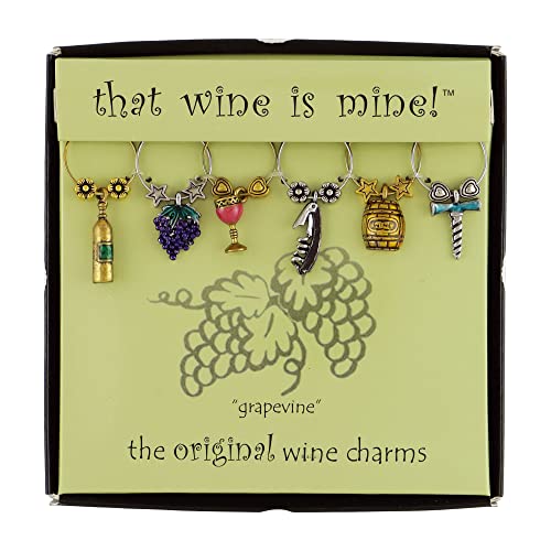 Wine Things 6-Piece Wine Glass Markers Wine Glass Charms Wine Glass Tags for Stem Glasses Wine Tasting Party, Wine Charm (Grapevine)
