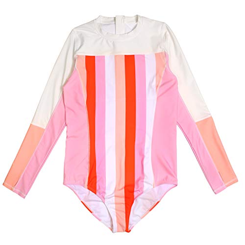 SwimZip Women's Long Sleeve 1 Piece Swim Suit UPF 50+ - Large/Stripes
