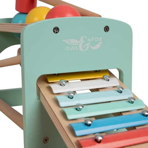 Owl & Fox Wooden Xylophone Bench with Coloured Balls & Hammer - Image 3