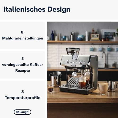 De'Longhi Siebträgermaschine La Specialista Arte EC9155.MB, Espressomaschine mit Mahlwerk, 8 Mahlgrade, 15 Bar, 3 Temperaturen, Milchschaumdüse, 1550W, 1,7L Tank, Edelstahl/Schwarz inkl. Barista-Kit – Bild 6