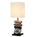 Produktbild Design Tischleuchte ELEMENTS aus Treibholz und Gestein E14 mit weißem Schirm Handarbeit Wohnzimmerlampe Holzlampe Tischlampe