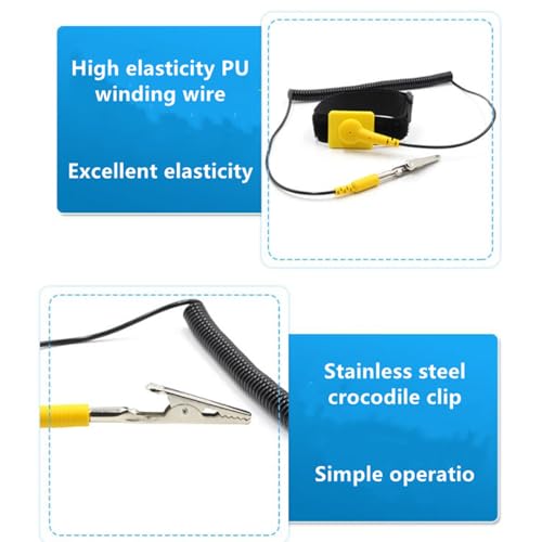 Image of 2 Pcs Anti-Static Wrist Strap, 11 inch Adjustable Band with Alligator Clip and PU Cable, Fits Wrist Sizes 6 inch to 8.5 inch, Ideal for PC Building and Electronics Repair