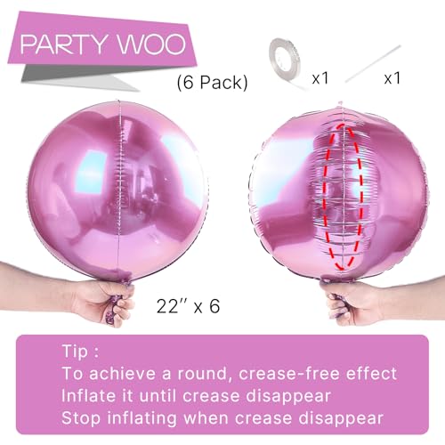 Image of PartyWoo Pearl Pink Large Round Giant 4D Jumbo Foil Balloons 6pcs 22 Inch