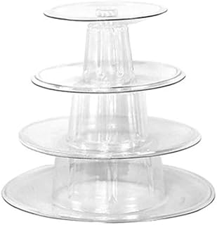 esowemsn 1PC 4 Tiers MINI SIZE Round Macaron Tower Cake Stand Clear Detachable Cupcake Dessert Display Rack Plastic Donut Cupcake Holder Platter Cookie Tray Rack for Birthday Wedding Party Decor