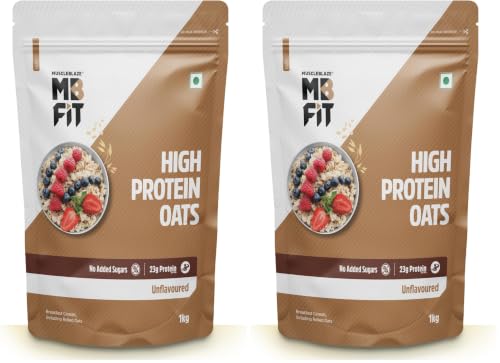 Image of MuscleBlaze Fit High Protein Oats (Unflavoured, 1kg) | 23g Protein | Breakfast Cereals for Weight Management (Pack of 2)