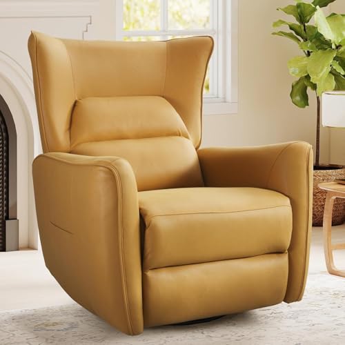 Image of HAOMARKETS Power Swivel Rocker Recliners, Breathable Faux Leather Electric Glider Rocking Recliner Chair for Adults, 270 Swivel Nursery Reclining Sofa with Overstuffed Backrest,Lemon Yellow