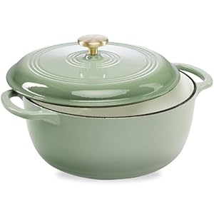 Best Choice Products 6 Quart Enamel Cast-Iron Round Dutch Oven, Family Style Heavy-Duty Pre-Seasoned Cookware for Home, Kitchen, Dining Room, Oven Safe w/Lid, Dual Handles – Sage Green