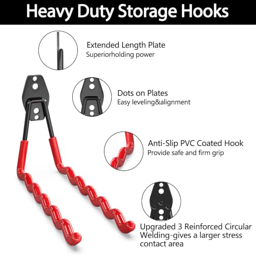 Image of 3-H Heavy Duty Garage Hooks, 46 Pack Wall Storage Organizer,Red