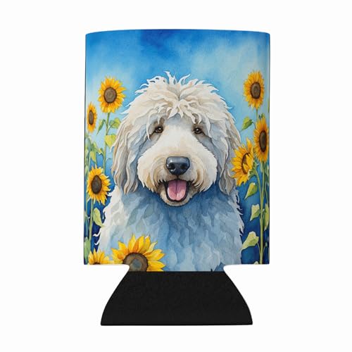 Caroline's Treasures Komondor in Sunflowers Can or Bottle Hugger Cooler Washable Drink Sleeve Collapsible Beverage Insulated Holder, Can Hugger, Multicolor
