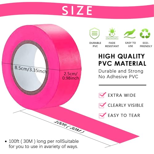 6 Pack Flagging Tape Assorted Colors, Non-Adhesive Plastic Ribbon Neon Marking,1"*600ft, Marking Tape for Tree Marking,Hunting,Boundaries and Hazardous Areas,Trail Marking - Thumbnail 2