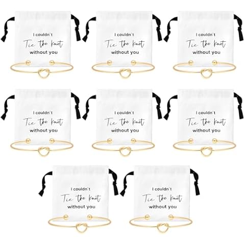 CEELGON 16 Pcs Jewelry Pouch Bridesmaid Gifts Set of 8 Linen Cotton Small Drawstring Bags & Bridesmaid Knot Bracelet Jewelry Packaging Bridesmaid Proposal Gift Bridal Party Favors Gifts (Gold) Cover