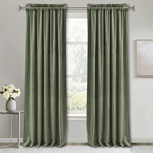 Image of RYB HOME Room Darkening Velvet Curtains 2 Panels Set, Luxury Window Treatment Privacy Thermal Insulated Backdrops for Living Room, 52 inch x 108 inches, Sage Green | Thermal Insulated, Room Darkening, Privacy UV Protection, Loft Apartment Living Room, Sage Green, W52 x L108, 2 Panels