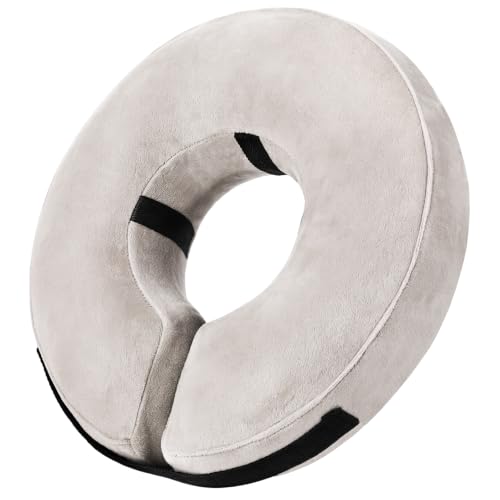Image of Grand Line Inflatable Dog Cone Collar, Soft Pet Recovery After Surgery (M) | Does Not Block Vision | Protective Pet Neck Cone Alternative for Small, Medium, Large Dogs & Cats | Solid Gray