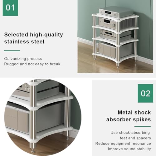 Mueble de audio HiFi de 4 niveles en blanco moderno para tocadiscos y amplificador 5