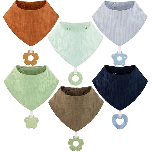 Image of vuminbox Baby Bandana Drool Bibs 6-Pack and Teething Toys 6-Pack Made with 100% Organic Cotton, Absorbent and Soft Unisex