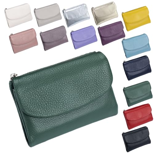 Unisex Pebble Leather Wallet, Small Womens Wallet Card Holder, Leather Wallet with Money Clip for Coins and Cards, Small Compact Bifold Pocket Purse Multicolor, for Men & Women (Lake blue)