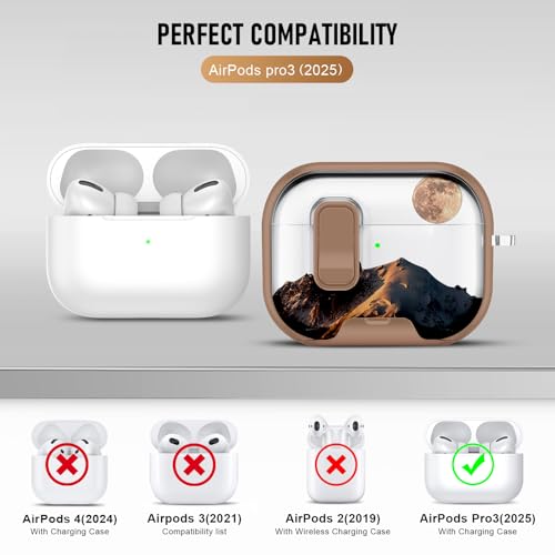 Image of Compatible Airpods Pro 3 Case (2025) with Phone Stand & Cleaner Kit,Cute Soft Silicone Lock Clip Apple AirPods Pro 3rd Generation Case, Airpod Pro 3 Cover with Keychain for Women /Girls