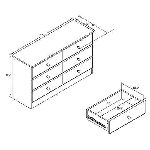 Prepac Astrid 6 Drawer Double Dresser For Bedroom, 16" D X 47.25" W X 28.25" H, Espresso #TOP2