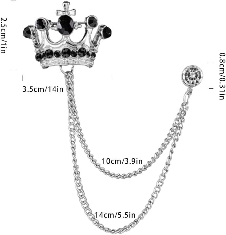 Maigendoo 3pcs Brooches Pin for Men Lapel Pin Shirts Collar Chain Crown Layers Tassel Chain Suit Collar Shirt Studs Lapel Stick Silver Metal Crystal Chain Jewelry Unisex Accessories, Black Blue White