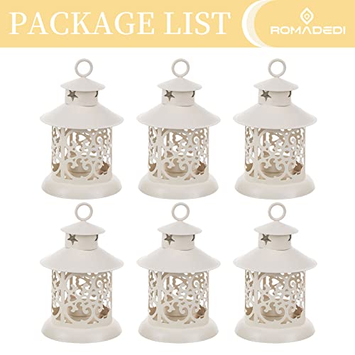Romadedi Tealight Candle Holders Decorative Lantern - 6Pcs Vintage White Mini Hanging Lantern For Tea Light Candle Decor Wedding Centrepiece Coffee Dining Table Shelf Outdoor Christmas #TOP5