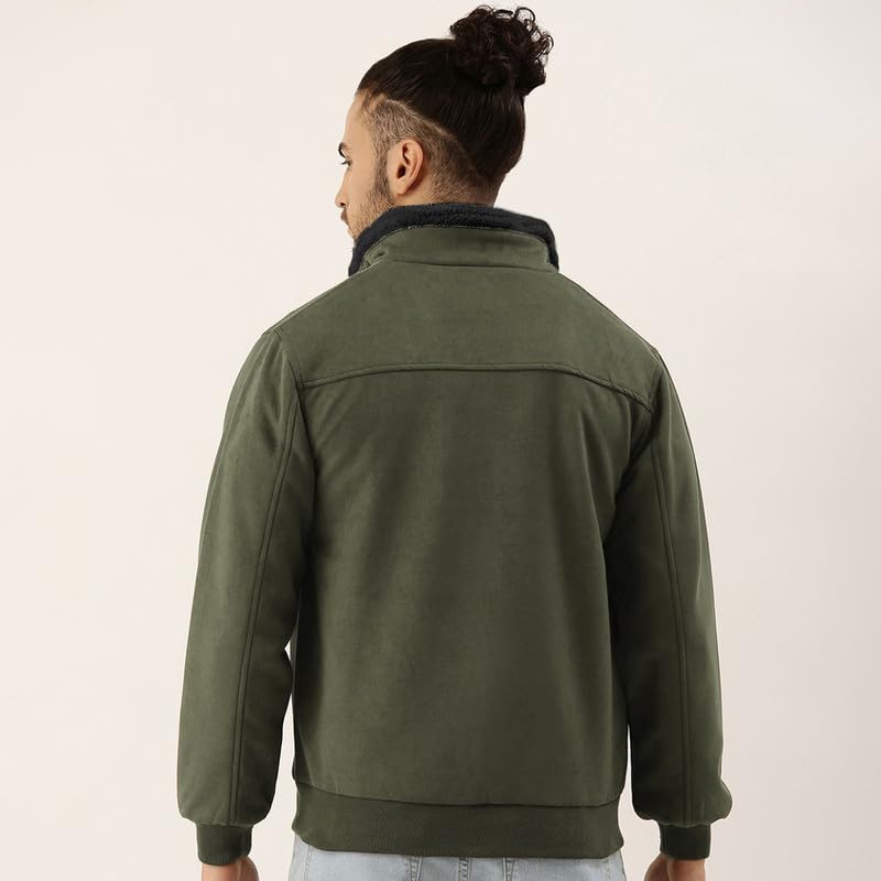Image of CAHOOT Men's Front Zipper Jacket with Fleece for Casual Wear | Long Sleeve | High Neck | Zipper Closure | Suede Jacket Crafted with Comfort Fit for Everyday Wear