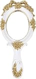 Nerien Handheld Mirror Vanity Makeup Mirror Travel Princess Metal Cosmetic Mirror Portable Oval Embo
