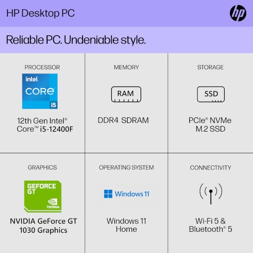 Image of HP Pavilion Desktop Computer, Intel Core i5-12400F, 8GB RAM 256GB PCIe SSD