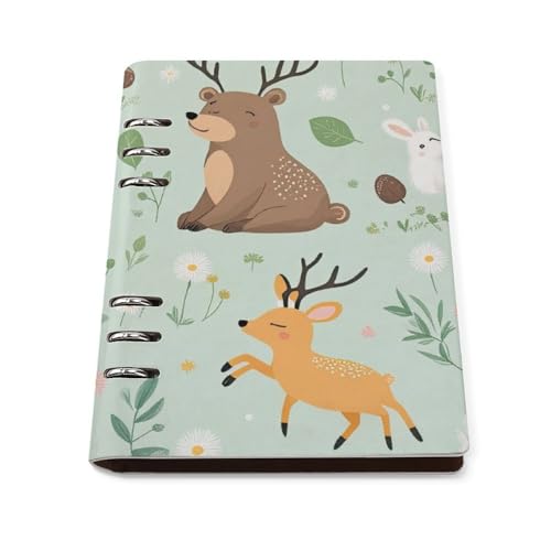Carnet de notes A5 rechargeable cuir avec motif animaux forêt pour organiseur et journal intime