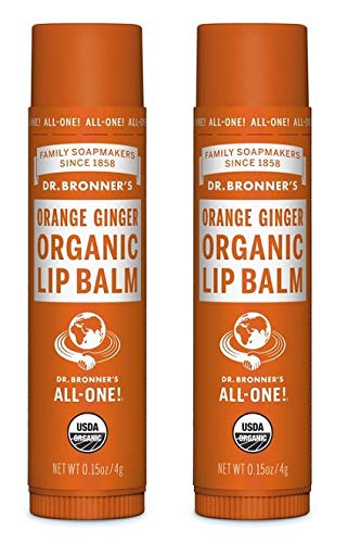 Dr. Bronners Organic Moisture Lip Balm & Magic Massage Balm (Orange Ginger Lip Balm, 2 Pack)