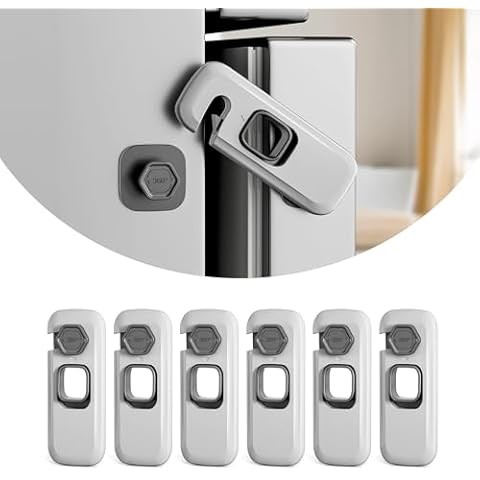 6 Pack Child Proof Refrigerator Locks, Fridge Locks for Kids Safety, Freezer Door Latches with Sticky 3M Adhesives for Toddlers and Baby, Ideal for Upright Freezer, Ovens, Cabinets Door Cover