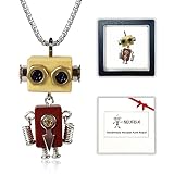 Handmade Necklaces, Cute Necklaces for Teen Girls Boys with Gift Box, Wooden Punk Robot Dainty Silve
