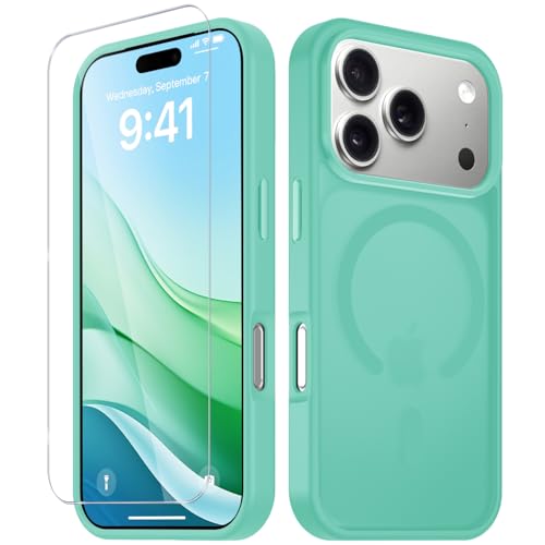 Image of YENAPOON for iPhone 17 Pro Case, Matte Magnetic Phone Cover [with 1 Screen Protector] [Support for MagSafe] [Shockproof Military Grade Protection] Translucent Frosted Back, Teal