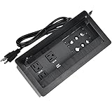 Tabletop Power Multimedia Connectivity Box with 3 AC Power+2 USB-A Charging+6 Cable Management/XLR Grommet Holes with 5.58ft Power Cord for Conference Room (Black)