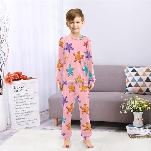 Starfish Pattern on Pink Soft Pajama Set for All Seasons,Breathable Pjs Long Sleeve Sleepwear,Comfy Loungewear 2 Piece Underwear Set 3T4