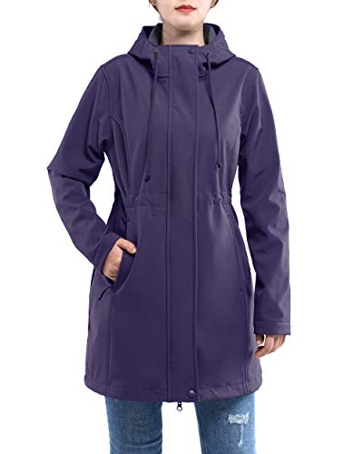 33,000ft Women's Windproof Softshell Long Jacket Hood Fleece Lined Warm up Waterproof Windbreaker