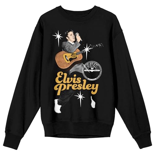 Sun Records Elvis Presley Adult Black Crew Neck Sweatshirt