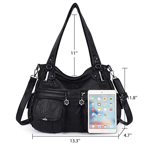 Image of Purses Women Handbags Large Double Zipper Multi Pocket Washed Shoulder Bags Purse with compartments Designer