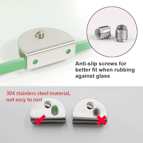WYAN 10 Pcs Adjustable Semicircular Glass Shelf Brackets,Wall Mounted Glass Clamp Shelf Supports,304 Stainless Steel,Adaptive 6-9MM Thickness Glasses(with Screws) - Image 3