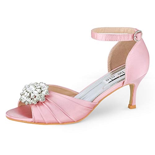 SheSole Women's Low Heel Wedding Sandals Dress Shoes Rhinestones Open Toe Pumps