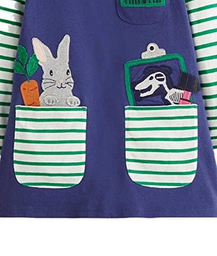 LOKTARC Toddler Girls Striped Cotton Long Sleeve Dress Casual Cartoon Jersey Dresses3