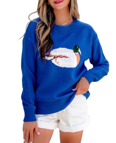 Image of SELINK Women's Holiday Sweater Crew Neck Print Casual Long Sleeve Pullover | cute tops, knit graphic sweaters, sequin letters, festive outfits, comfort fit for party daily wear
