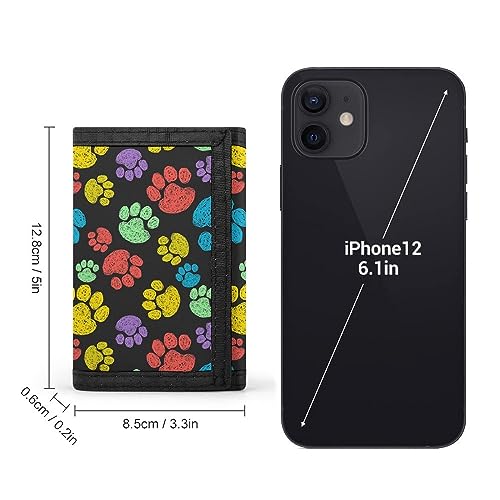 Colorful Dog Paw Print Trifold Wallet Front Pocket Credit Card Holder with Coin Purse Travel for Men Women2