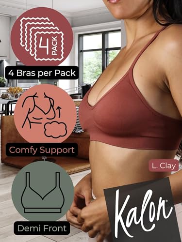 Image of Kalon Women's 4 Pack Demi Padded Bralette Wireless Comfortable Bra