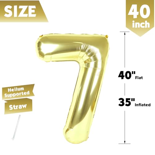 Image of 40 Inch Light Gold Number 7 Balloon, Champagne Birthday Party Decorations