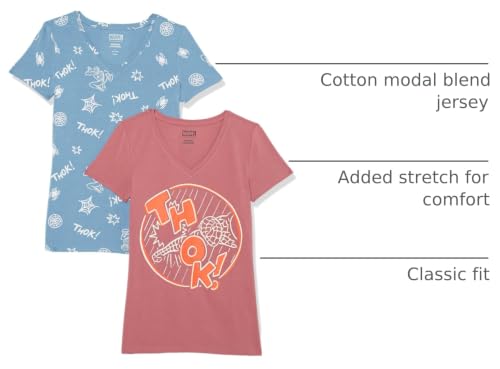 Image of Amazon Essentials Disney | Marvel | Star Wars | Princess Women's Classic-Fit Short-Sleeve V-Neck T-Shirt, Multipacks