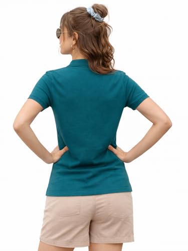 Image of Juneberry Women's Cotton Lycra Polo T- Shirt, Short Sleeve Casual Top, Soft, Lightweight, Stretchable & Stylish, Versatile Everyday Wear, Sizes S-2XL
