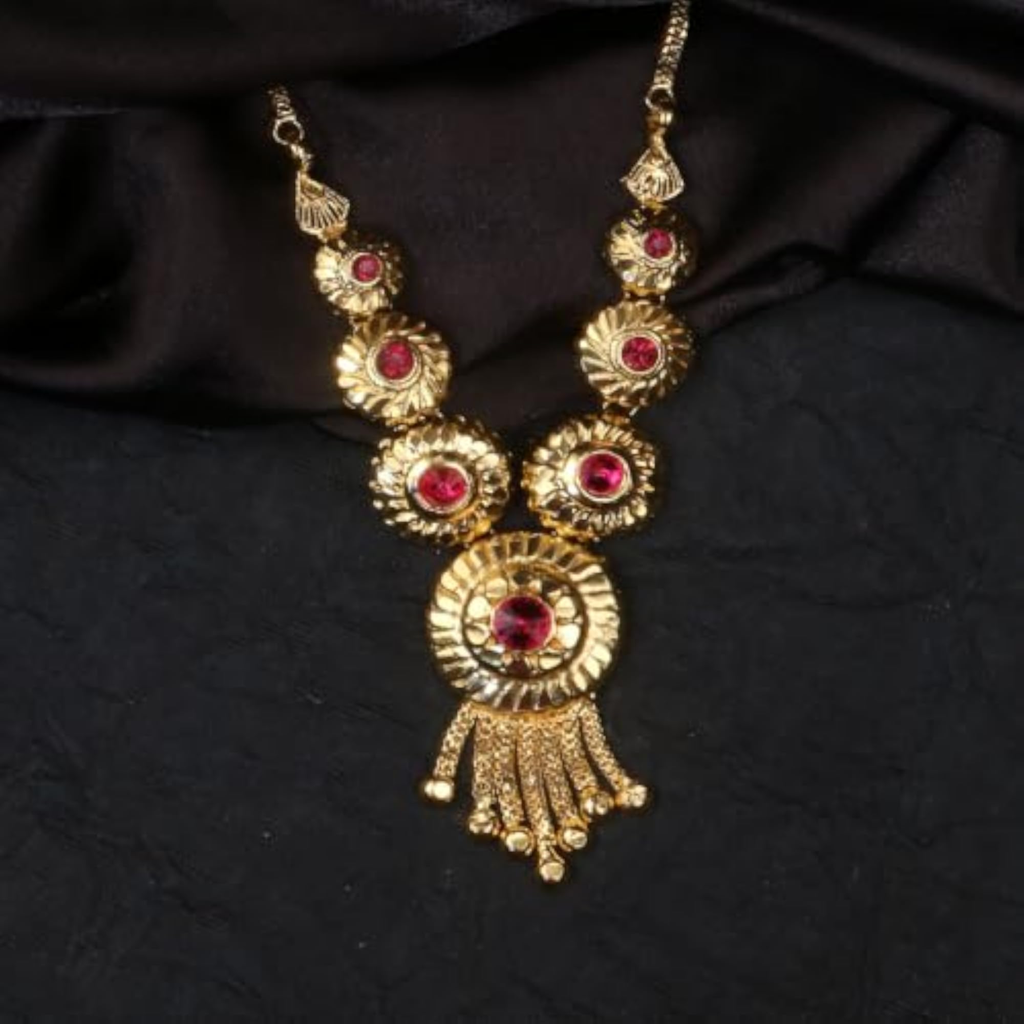 Dazzling Red Lotus Flower Necklace for Ganesh Decoration