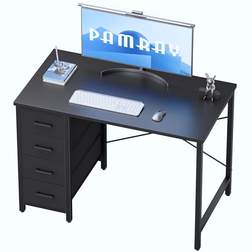 Pamray 32 Inch Computer Desk with 4 Drawers Small Office Desk for Home Bedroom Study Writing Simple Modern Computer Table Black by PAMRAY - Used condition - CA$87.29