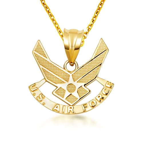 10K & 14K United States Air Force Emblem Officially Licensed Pendant Necklace Available in Yellow, White or Rose Gold